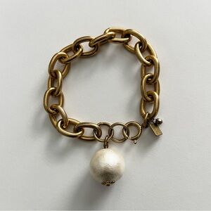 John Wind Gold Charm Bracelet with Pearl Pom Pom